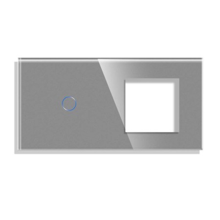 Frontal cristal gris KOOB 1 enchufe + 1 botón, 2 Módulos