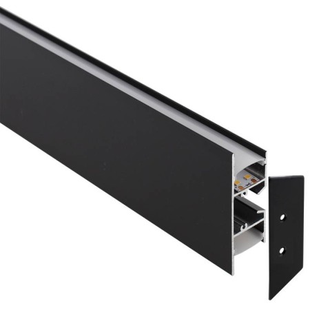 KIT - Perfil aluminio WALL 75mm para tiras LED, 1 metro, negro
