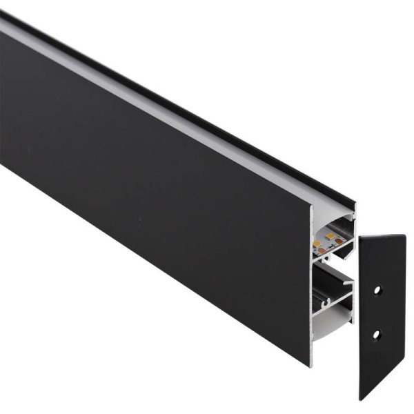 KIT - Perfil aluminio WALL 75mm para tiras LED, 2 metros, negro
