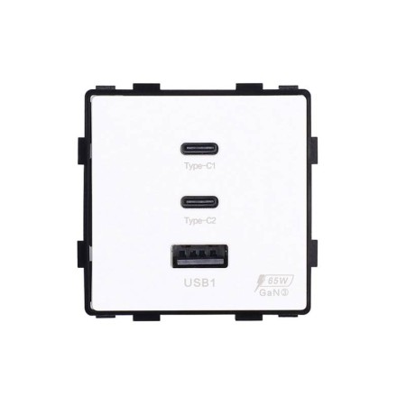 Cargador rápido inteligente 65W, USB tipo A + 2x tipo C KOOB, blanco