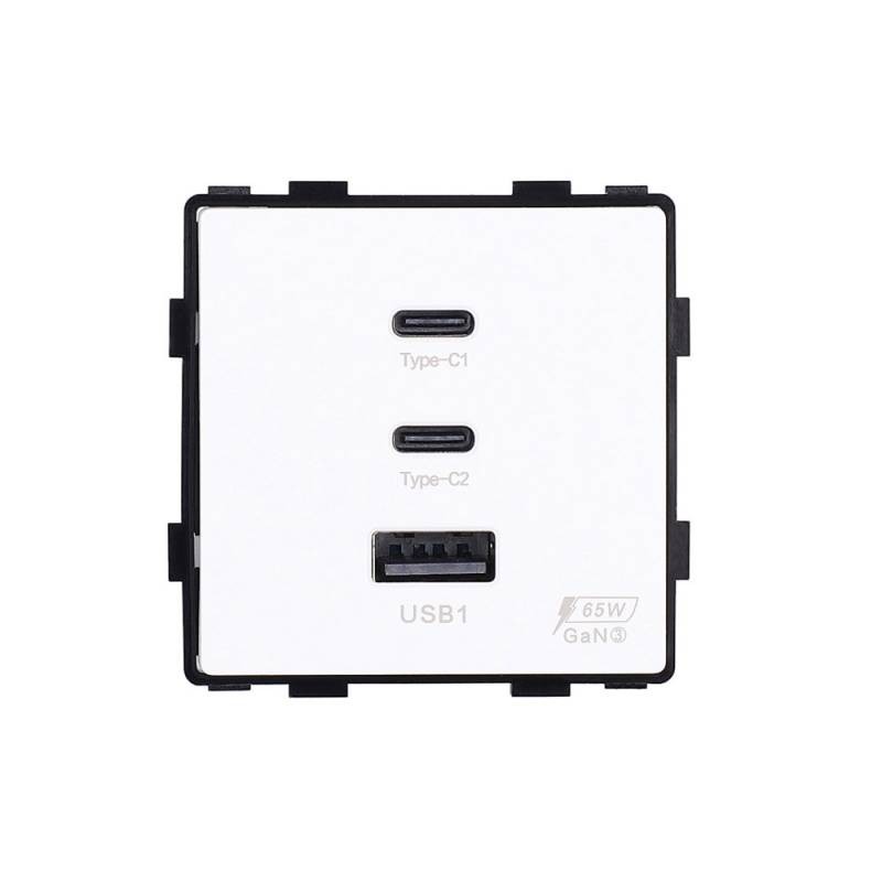 Cargador rápido inteligente 65W, USB tipo A + 2x tipo C KOOB, blanco