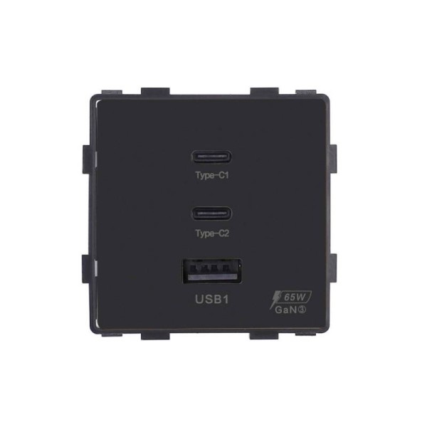 Cargador rápido inteligente 65W, USB tipo A + 2x tipo C KOOB, negro