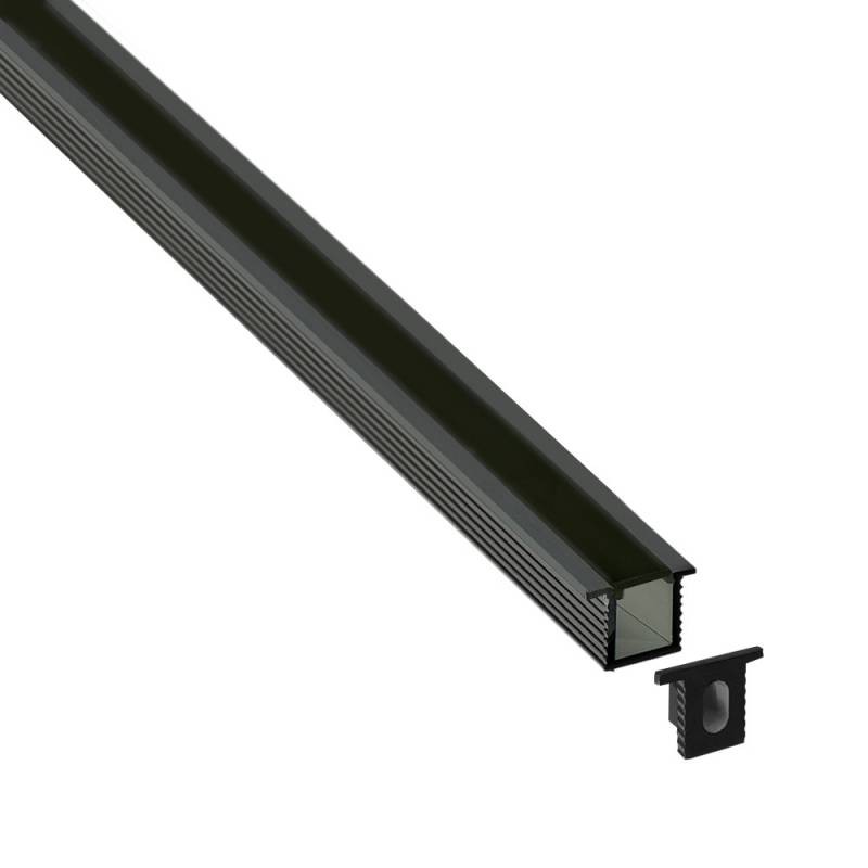 KIT - Perfil aluminio OKI 0809 para tiras LED, 1 metro, negro