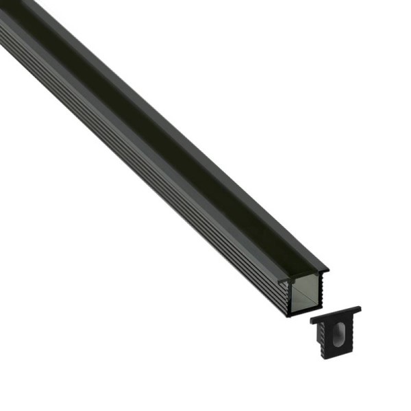 KIT - Perfil aluminio OKI 0809 para tiras LED, 2 metros, negro