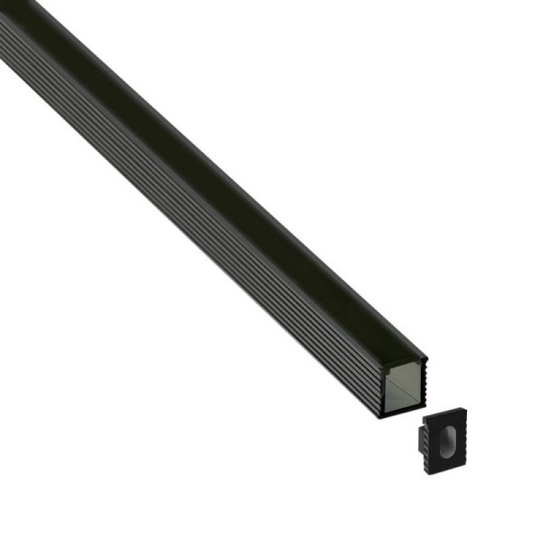KIT - Perfil CUB 0809 para tiras LED, 1 metro, negro