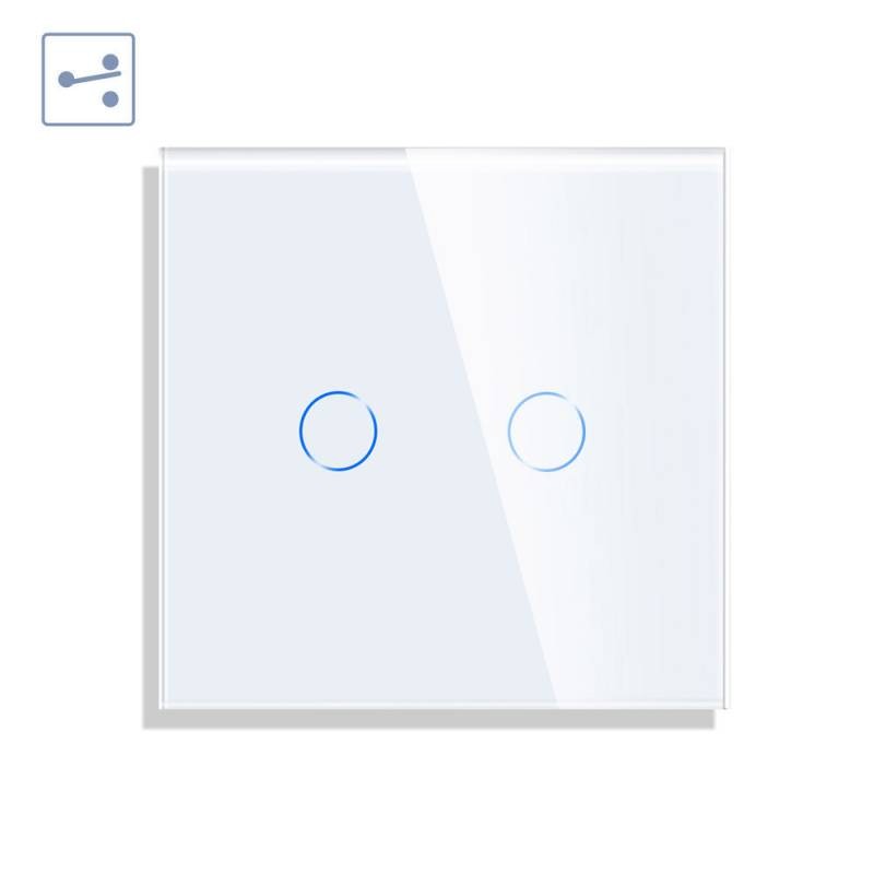 Conmutador táctil doble KOOB frontal cristal blanco