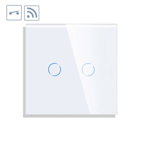 Interruptor / Conmutador táctil doble + WiFi KOOB frontal cristal blanco