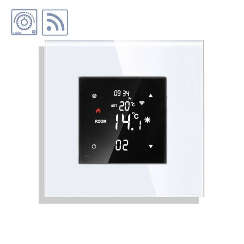 Termostato digital + WiFi, 3 en 1 KOOB frontal cristal blanco