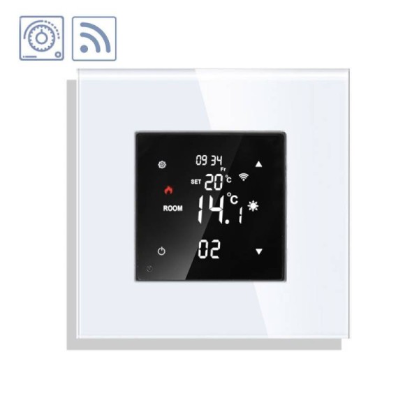 Termostato digital + WiFi, 3 en 1 KOOB frontal cristal blanco