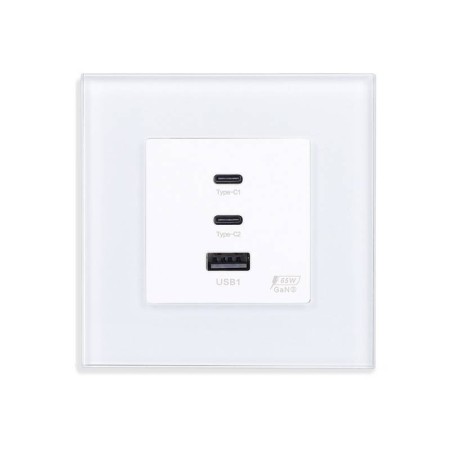 Cargador inteligente 65W, USB tipo A + 2x tipo C, KOOB frontal cristal blanco