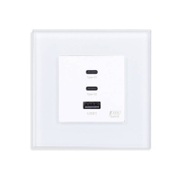 Cargador inteligente 65W, USB tipo A + 2x tipo C, KOOB frontal cristal blanco
