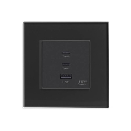 Cargador inteligente 65W, USB tipo A + 2x tipo C, KOOB frontal cristal negro