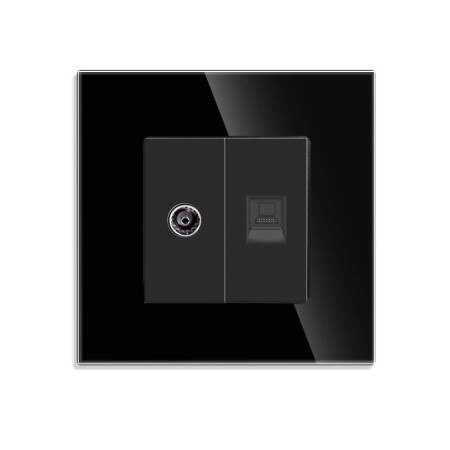 Conector Red RJ45, CAT 6 + TV, KOOB frontal negro cristal