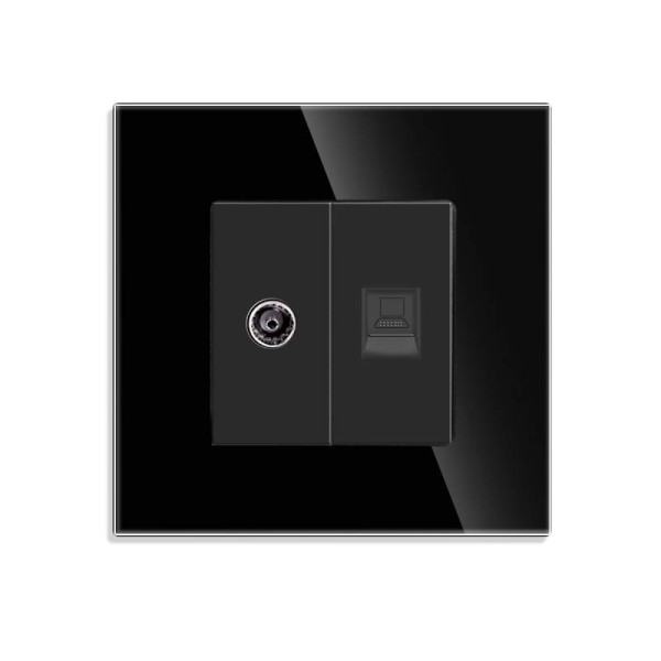 Conector Red RJ45, CAT 6 + TV, KOOB frontal negro cristal