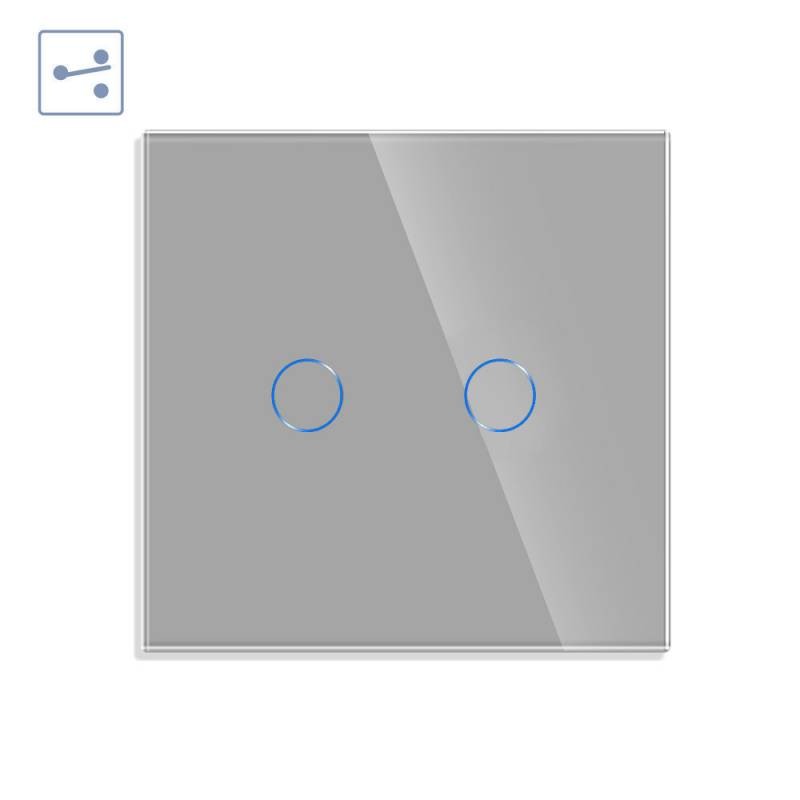 Conmutador táctil doble KOOB frontal cristal gris