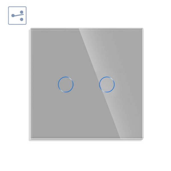 Conmutador táctil doble KOOB frontal cristal gris