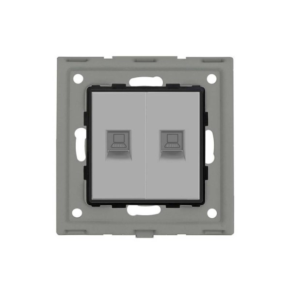 Conector Red 2x RJ45, CAT 6 gris