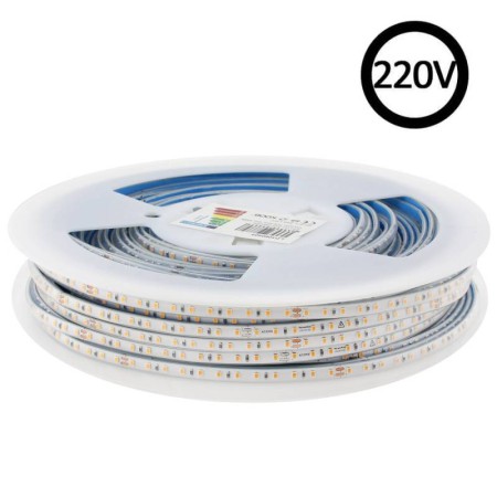 Tira LED 220V Super Slim SMD2835, 120Led/m, 8W/m, Triac regulable, corte 10cm, carrete 50 metros, Silicona