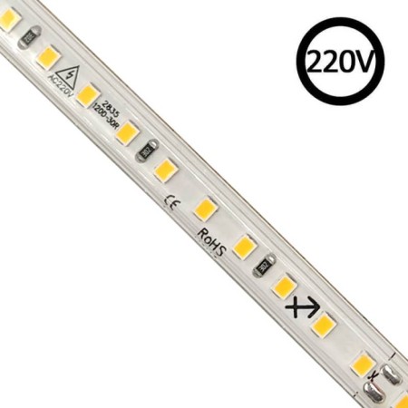 Tira LED 220V SMD2835, 120Led/m, 8W/m, Triac regulable, corte 10cm, 1 metro