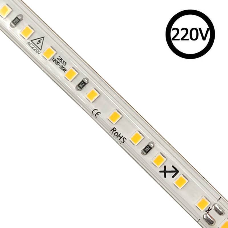Tira LED 220V SMD2835, 120Led/m, 8W/m, Triac regulable, corte 10cm, 1 metro