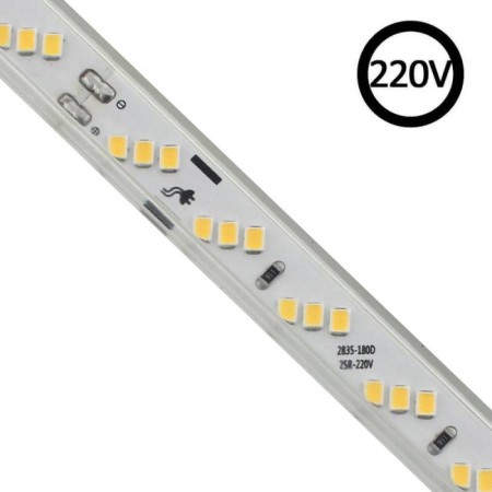 Tira LED 220V SMD2835, 180Led/m, 10W/m, Triac regulable, corte 20cm, 1 metro