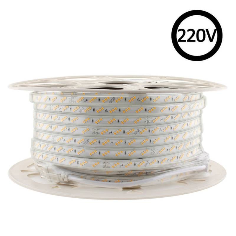 Tira LED 220V SMD2835, 180Led/m, 10W/m, Triac regulable, corte 20cm, carrete 50 metros