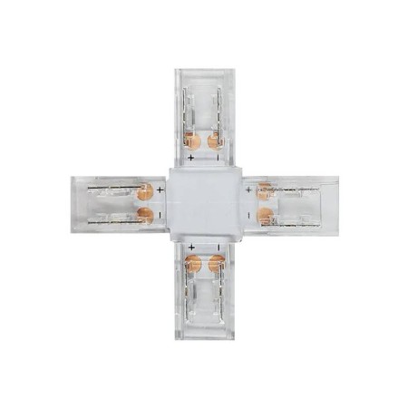 Conector X transparente para unión de tiras LED COB + SMD - 10mm