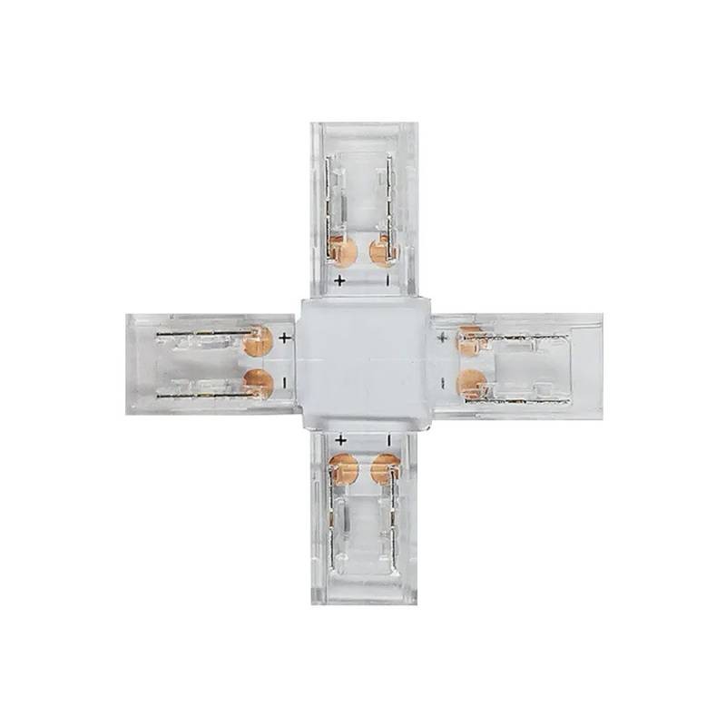 Conector X transparente para unión de tiras LED COB + SMD - 10mm