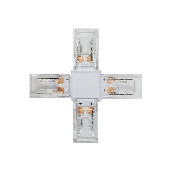 Conector X transparente para unión de tiras LED COB + SMD - 10mm