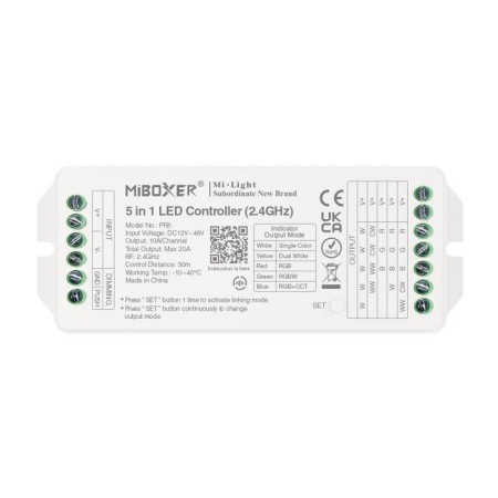 Controlador 2.4G RF, DC12-48V, 20A, 5 en 1 mono+cct+RGB+RGBW+RGBCCT