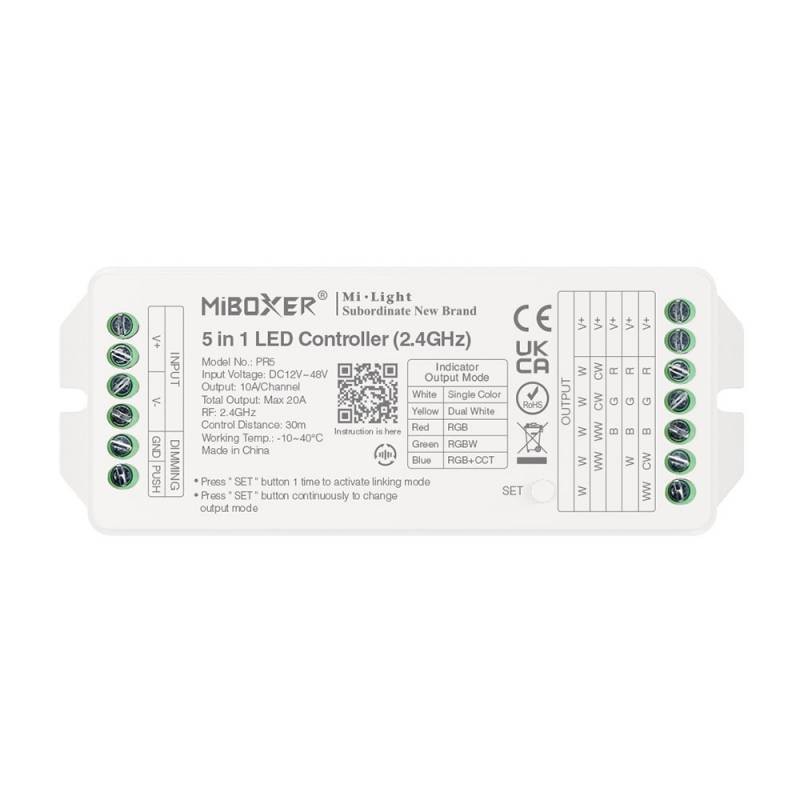 Controlador 2.4G RF, DC12-48V, 20A, 5 en 1 mono+cct+RGB+RGBW+RGBCCT