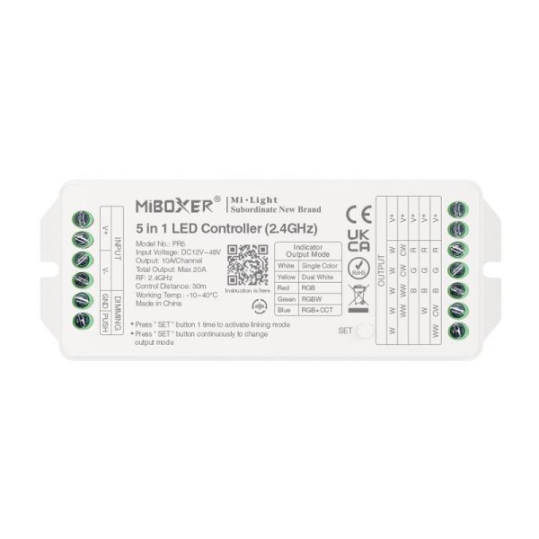 Controlador 2.4G RF, DC12-48V, 20A, 5 en 1 mono+cct+RGB+RGBW+RGBCCT