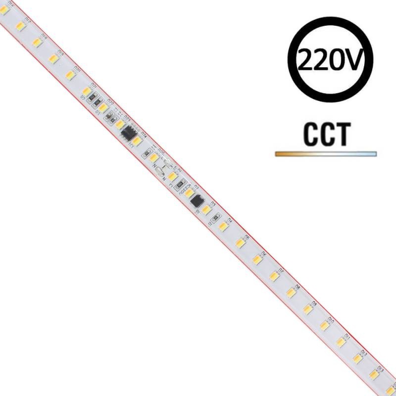 Tira LED 220V Slim SMD2835, 100Led/m, 10W/m, corte 25cm, CCT, 1 metro