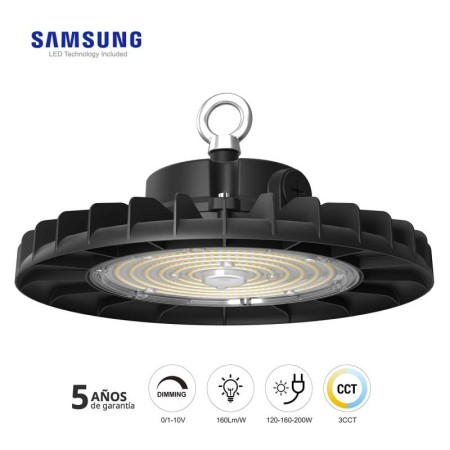 Campana Industrial UFO Slim 200W-160W-120W, Chipled SAMSUNG, 3CCT, 1-10V regulable