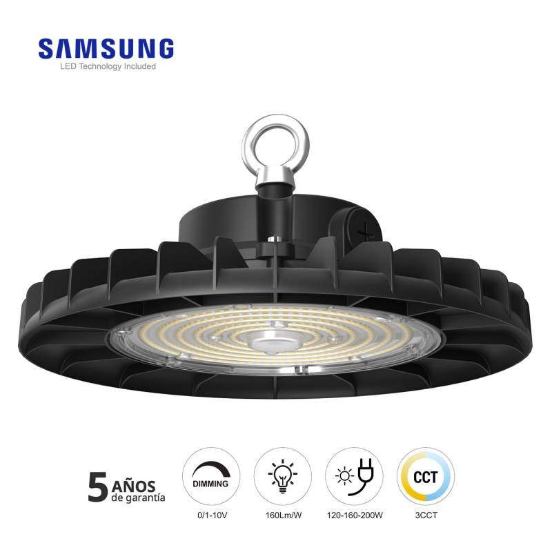 Campana Industrial UFO Slim 200W-160W-120W, Chipled SAMSUNG, 3CCT, 1-10V regulable
