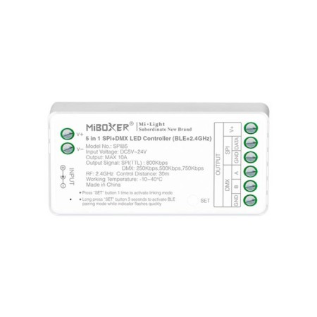 Controlador BLE+2.4G RF, DC5-24V, 10A, SPI+DMX 5 en 1