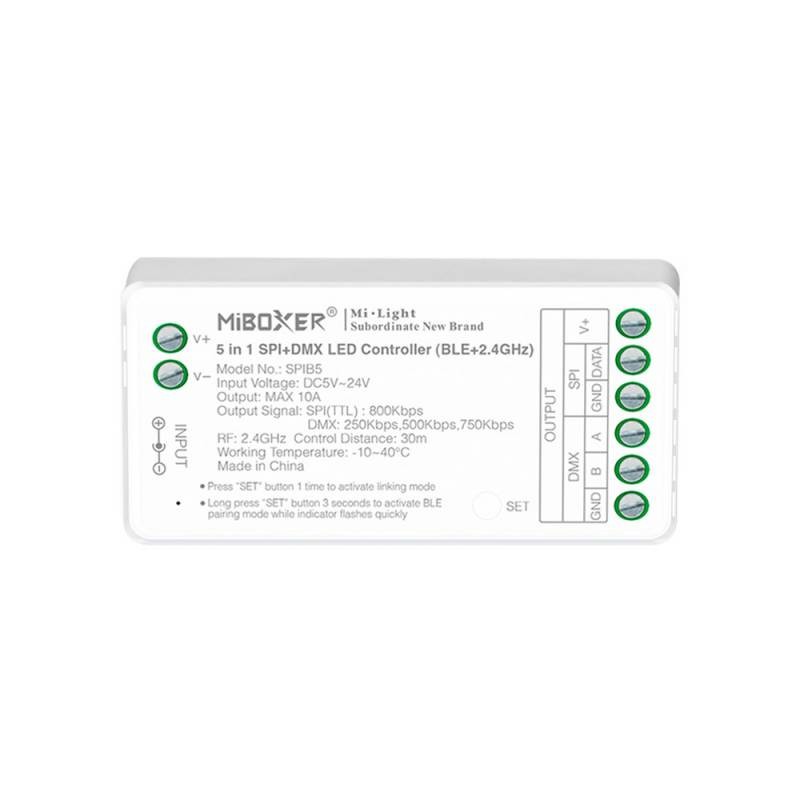 Controlador BLE+2.4G RF, DC5-24V, 10A, SPI+DMX 5 en 1