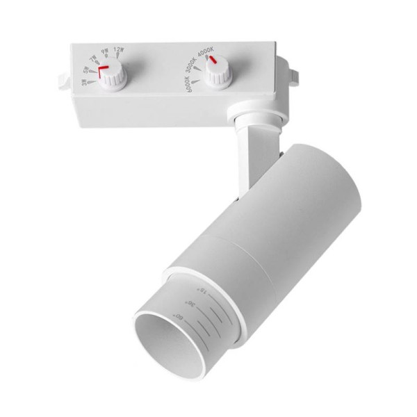 Foco carril Monofásico PIKE RAIL LED 3-5-7-9-12W, 3CCT, 15º-60º, blanco