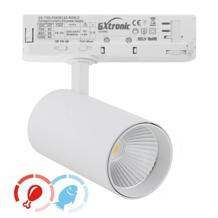 Foco carril Trifásico CRONOLUX, 40W-30W, blanco, 38º, UGR13, DUAL Carnes y Pescados