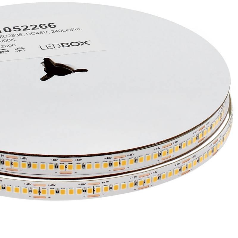 Tira LED Monocolor SMD2835, DC48V, 10 metros (240Led/m), Corte 25mm, 200W, IP20