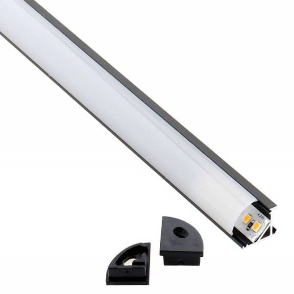 KIT - Perfil aluminio KORK-magnet para tiras LED, 1 metro, negro