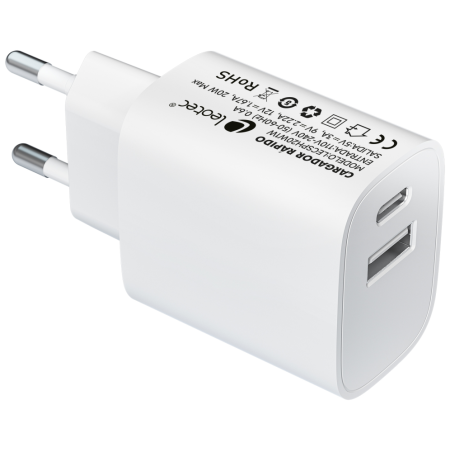 Leotec Cargador 20W 1xUSB-C PD + 1x USB-A Blanco