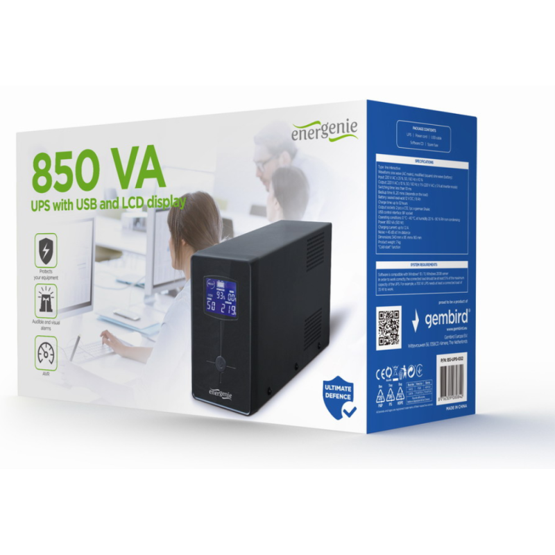Gembird EG-UPS-032 sistema de alimentación ininterrumpida (UPS) 0,85 kVA 510 W 3 salidas AC