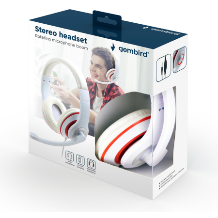 Gembird MHS-03-WTRD auricular y casco Auriculares Alámbrico Diadema Llamadas/Música Rojo, Blanco