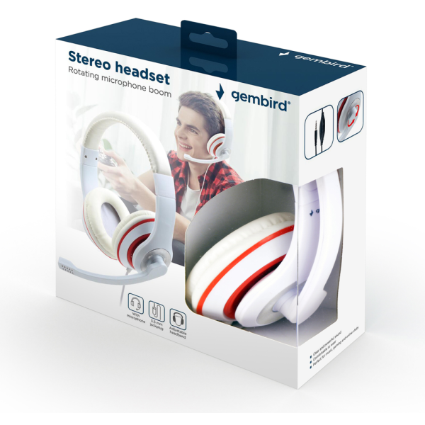 Gembird MHS-03-WTRD auricular y casco Auriculares Alámbrico Diadema Llamadas/Música Rojo, Blanco