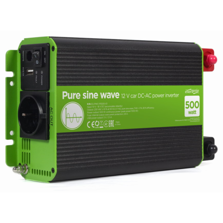 EnerGenie EG-PWC-PS500-01 adaptador e inversor de corriente Auto 500 W Negro, Verde