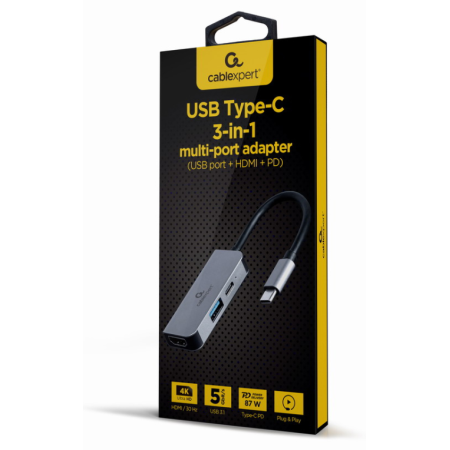 Gembird A-CM-COMBO3-02 base para portátil y replicador de puertos Alámbrico USB 3.2 Gen 1 (3.1 Gen 1) Type-C Plata