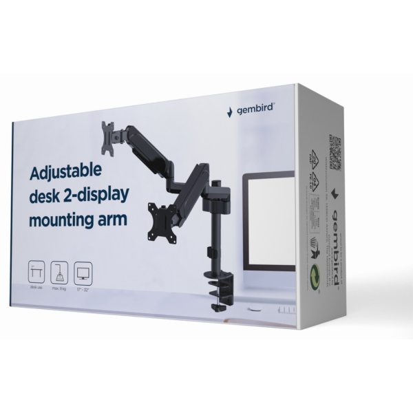 Gembird MA-DA2P-01 soporte para monitor 81,3 cm (32″) Escritorio Negro