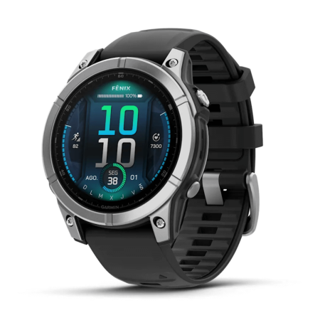 Garmin Fénix E AMOLED 47mm GPS Acero Inoxidable con Correa de Silicona Negra