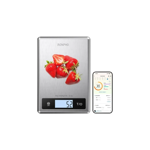 RENPHO CALIBRA 1 - SMART NUTRITION SCALE - BLE - GREY STAINLESS STEEL (UP TO 11LB/5KG)